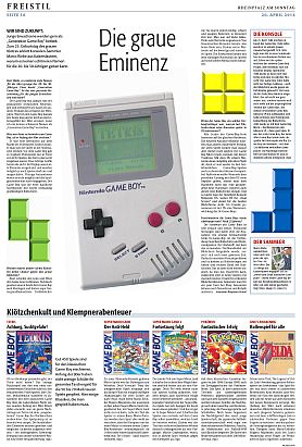 Bericht der RHEINPFALZ AM SONNTAG vom 20.04.2014 ber den 25. Geburtstag des Game Boy von Nintendo.